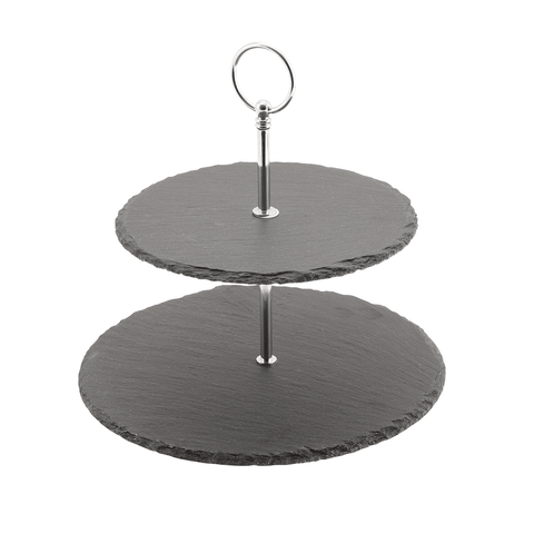 Genware Slate 2-Tier Cake Stand 20/25cm