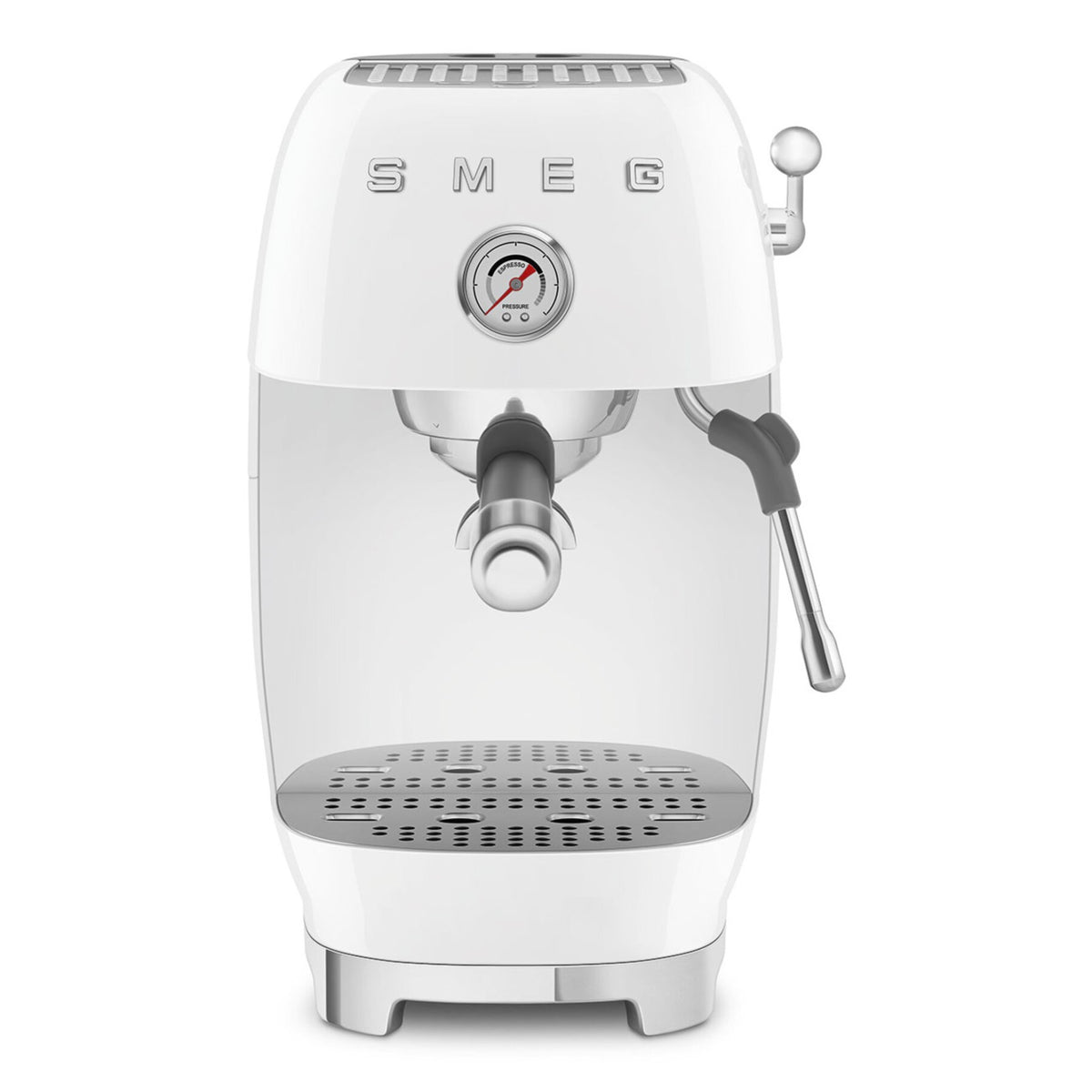 White SMEG espresso machine on a white background