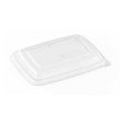 A clear polypropylene lid for a rectangular container.