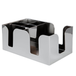 A chrome plated plastic bar caddy with multiple compartments designed for organizing bar essentials.