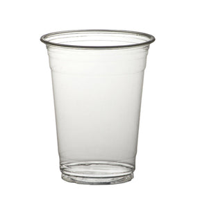 Clear plastic cup on a white background