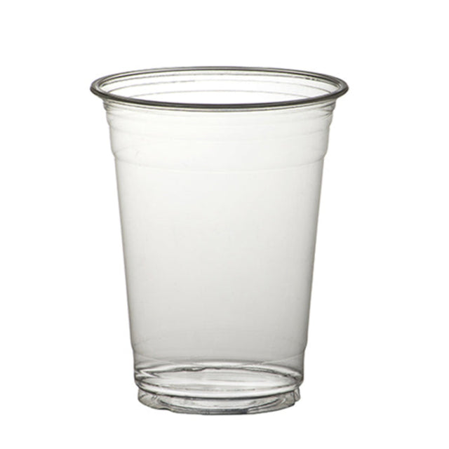 Clear plastic cup on a white background