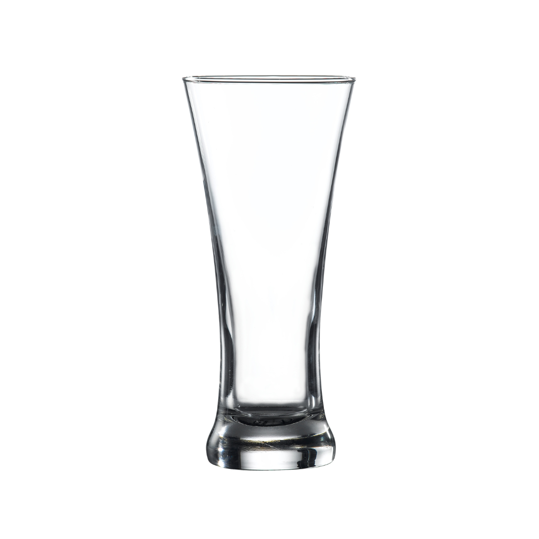 Clear beer glass on a white background