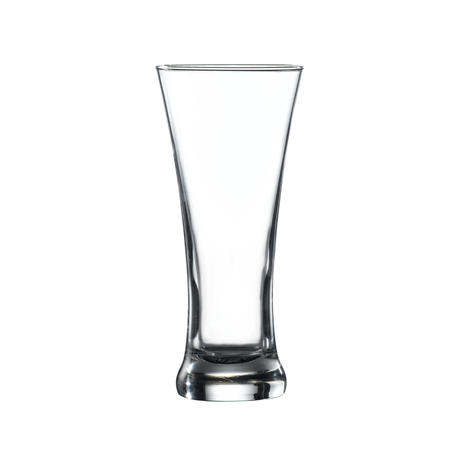 Clear beer glass on a white background