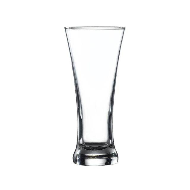Clear beer glass on a white background