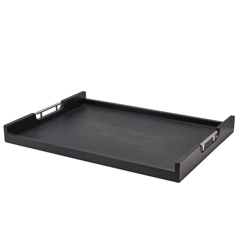 GenWare Solid Black Low Wall Butlers Tray with Metal Handles 65 x 49cm - Pack 1