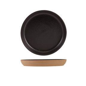 GenWare Kava Black Stoneware Ribbed Plate 20cm - Pack 6