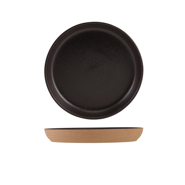 GenWare Kava Black Stoneware Ribbed Plate 20cm - Pack 6
