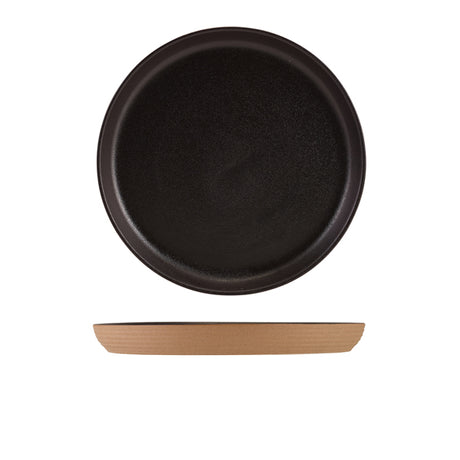 GenWare Kava Black Stoneware Ribbed Plate 25cm - Pack 6