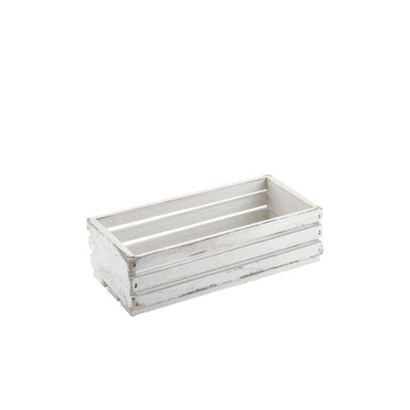 Genware White Wash Wooden Crate 25 x 12 x 7.5cm- Pack 1