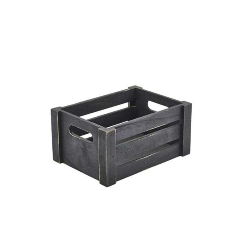 Genware Black Wooden Crate 22.8 x 16.5 x 11cm- Pack 1