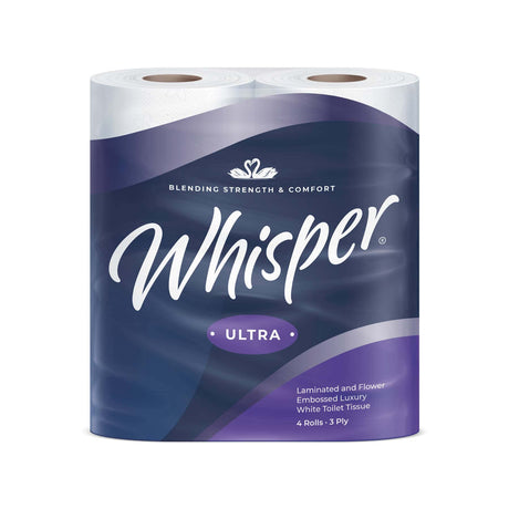 Whisper ultra toilet paper roll on a white background