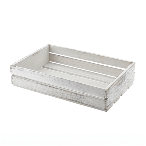 Genware White Wash Wooden Crate 35 x 23 x 8cm