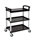 Genware Large 3 Tier PP Trolley Black Shelves