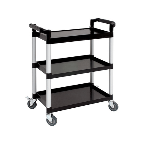 Genware Large 3 Tier PP Trolley Black Shelves