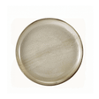 Round ceramic plate with a textured surface on a white background