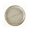 Round ceramic plate with a textured surface on a white background