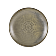 Round ceramic plate with concentric circle pattern on a white background