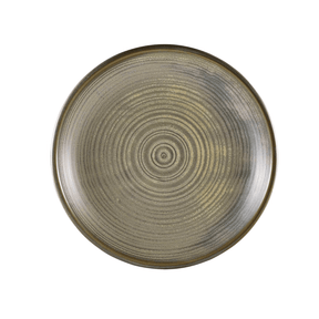 Round ceramic plate with concentric circle pattern on a white background