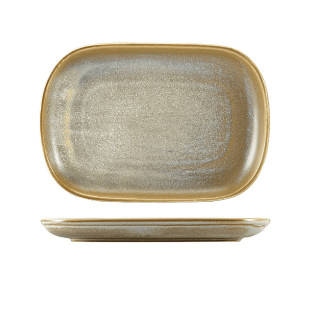 Rectangular ceramic plate with textured surface on a white background