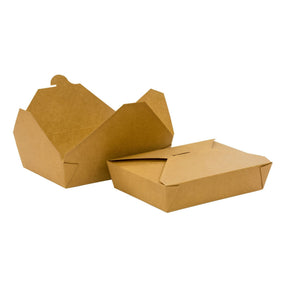 Two Kraft cardboard deli food boxes with a lid on a plain background.
