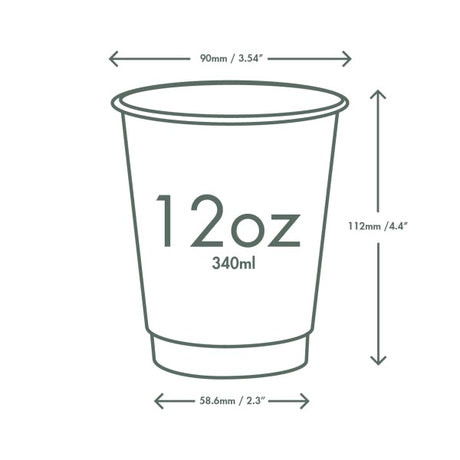 Illustration of a 12 oz cup with dimensions labeled
