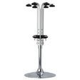 A space-saving rotary bottle bracket stand designed to hold multiple bottles, featuring a metallic finish with weighted base for stability.