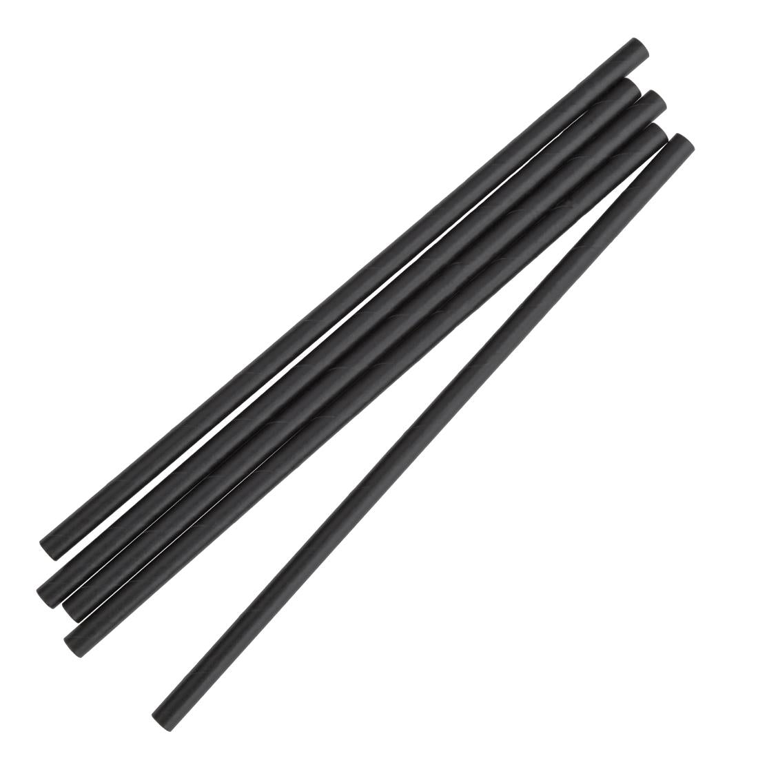 A bundle of black paper drinking straws.
