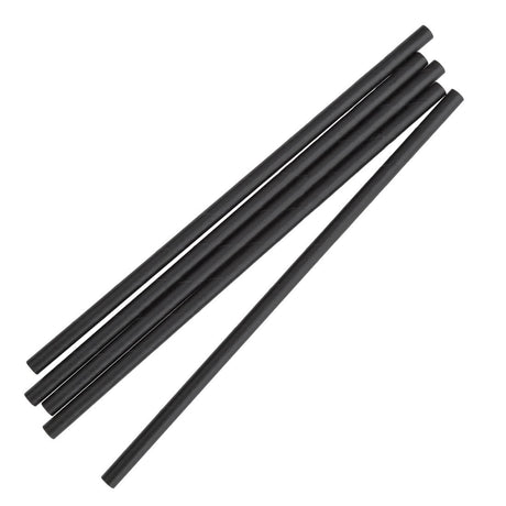 A bundle of black paper drinking straws.