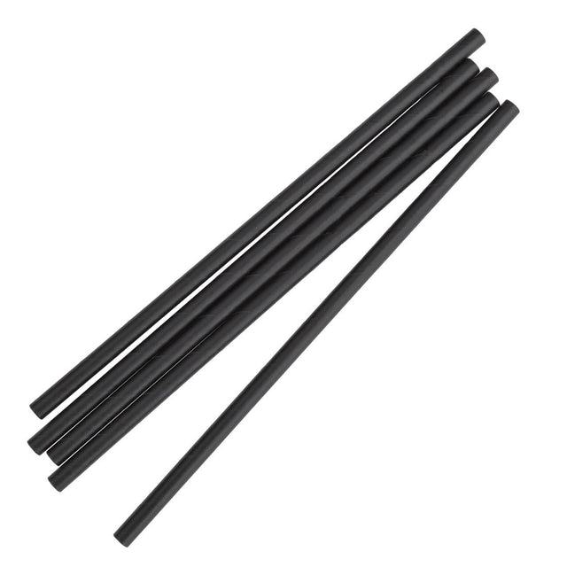 A bundle of black paper drinking straws.
