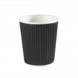 Black ribbed paper cup with white interior on a white background