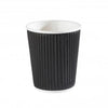 Black ribbed paper cup with white interior on a white background