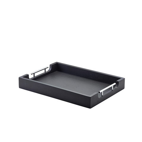 GenWare Solid Black Butlers Tray with Metal Handles 45 x 33cm