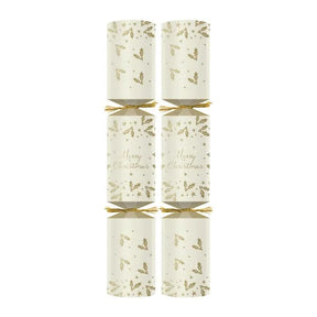 2 Christmas crackers with gold foil designs and 'Merry Christmas' text on a white background.