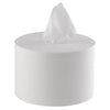 White tissue roll with a tissue peeking out on a white background