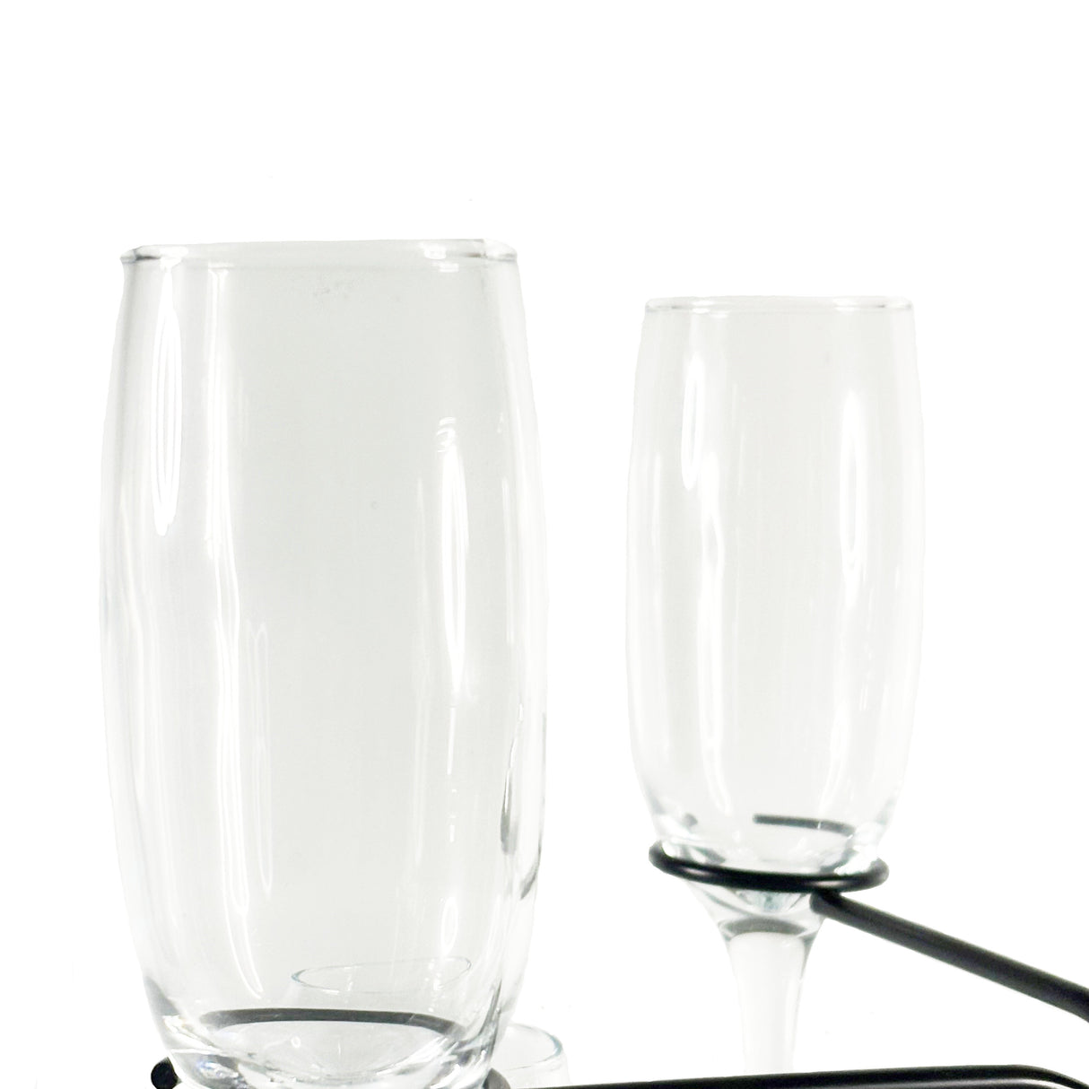 glasses in a cocktail tree holder 