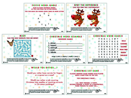 Collection of Christmas-themed games and activities on a white background