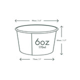 Measurement chart of a 6oz container with dimensions labeled.