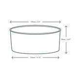 Measurement chart of a cylindrical container with dimensions labeled.