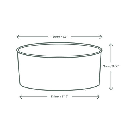 Measurement chart of a cylindrical container with dimensions labeled.