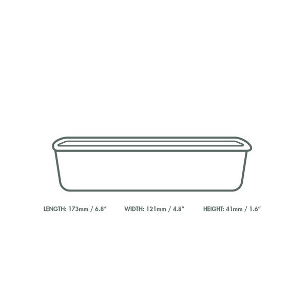 Line drawing of a rectangular container with dimensions labeled
