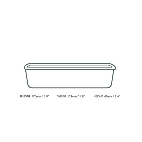 Line drawing of a rectangular container with dimensions labeled