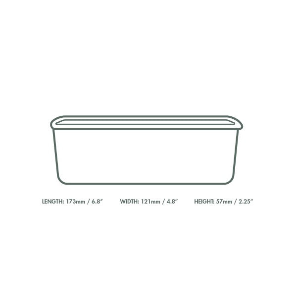 Line drawing of a rectangular container with dimensions labeled