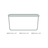 Line drawing of a rectangular container with dimensions labeled