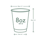 8 oz cup with dimensions labeled on a white background