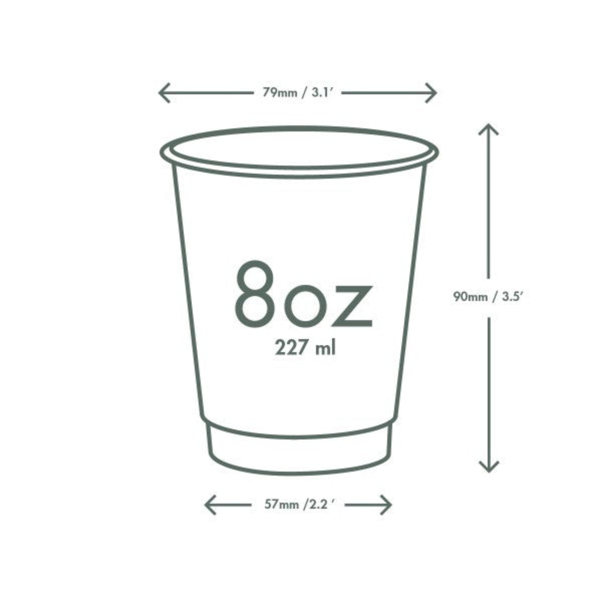 8 oz cup with dimensions labeled on a white background