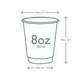 8 oz cup with dimensions labeled on a white background
