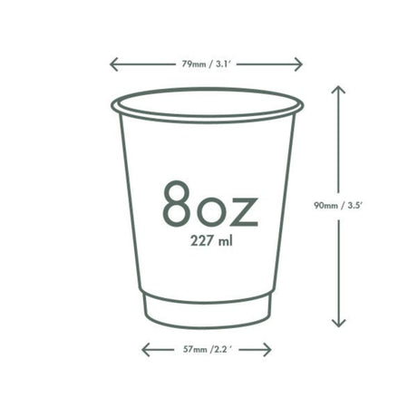 8 oz cup with dimensions labeled on a white background