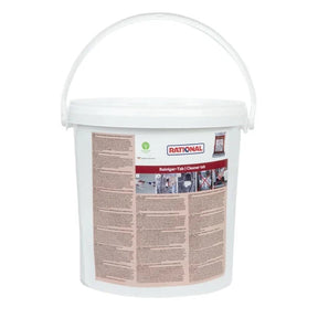 White rinse aid container with a label on a white background