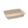 A rectangular, beige-colored pulp tray designed for food service, with no visible lid.